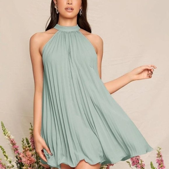 Pleated Mini Dress Mint - Picture 1 of 5